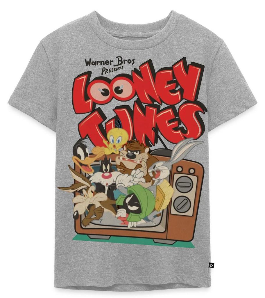 Spreadshirt Looney Tunes Bug Bunny Alle Im TV Retro Classic Kinder Premium T-Shirt, 134/140 (8 Jahre), Grau meliert