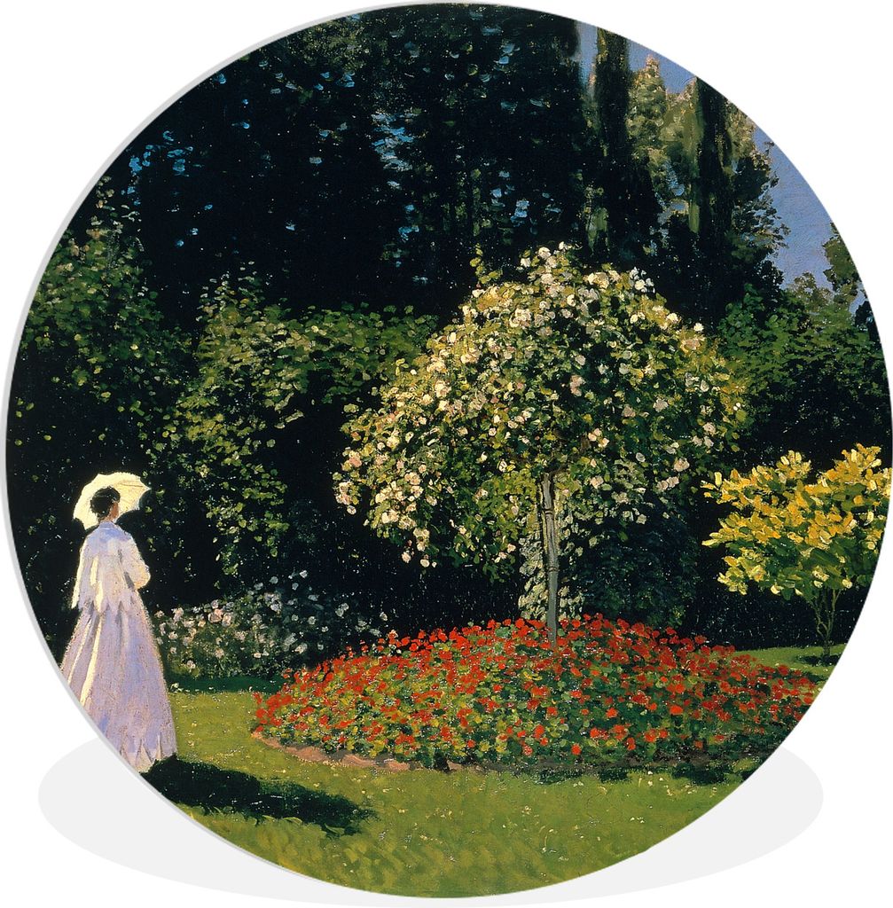 MuchoWow Rundes Wandbild - Runde Bilder Frau in einem Garten - Gemälde von Claude Monet Ø 90 cm Kreis Wanddekoration Kunststoff - Wandkreis - W...