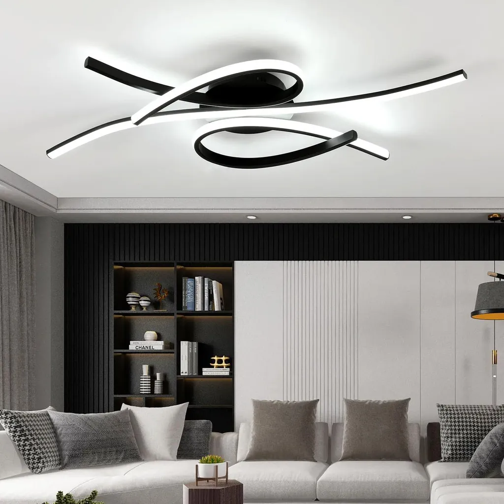 Plafonnier LED 3 Lignes Ondulées 42W - 80cm - Intensité Variable et Télécommande