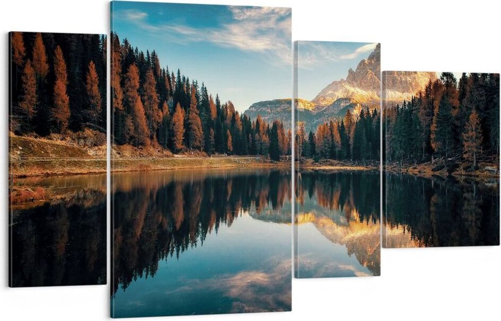 Bild auf Leinwand - Leinwandbild - 4 Teile - Spiegelung See Landschaft - 120x70cm - Wand Bild - Wanddeko - Wandbilder - Leinwanddruck - Bilder - Wa...