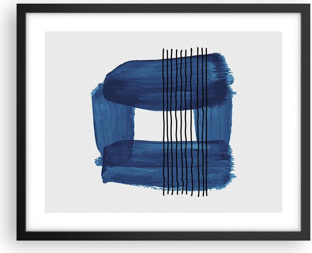 Gerahmtes Poster - Schwarzer Rahmen - Abstraktion Aquarell Blau - 50x40 cm - Wand Bild - Wanddeko - Wandbilder - Wandposter - Bilderrahmen - Bilder...