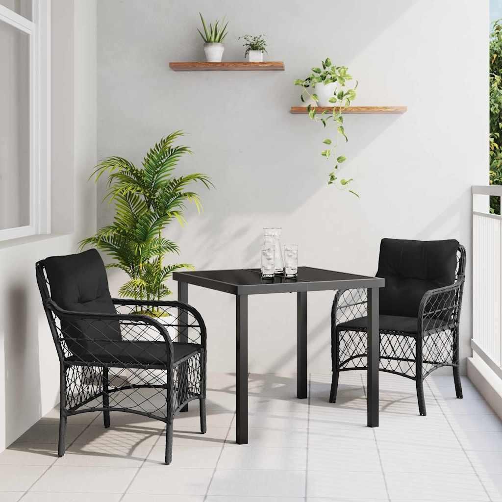 "2026 Promotion" Garten Essgruppe mit Kissen - 3 pcs - Schwarz Poly-Rattan - Gartenmöbelset CC20039
