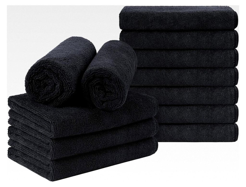 Schwarze Handtücher für den Salon, 12 Stück (Nicht bleichfest, 40,6 x 73,7 cm), weiche und saugfähige Mikrofaser-Handtücher für Salon, Fitnes...