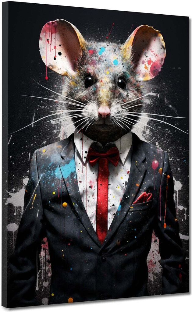 Maus abstrakt im Anzug Leinwandbild Wandbild Kunstdruck XL Wanddeko: 105x140x4cm