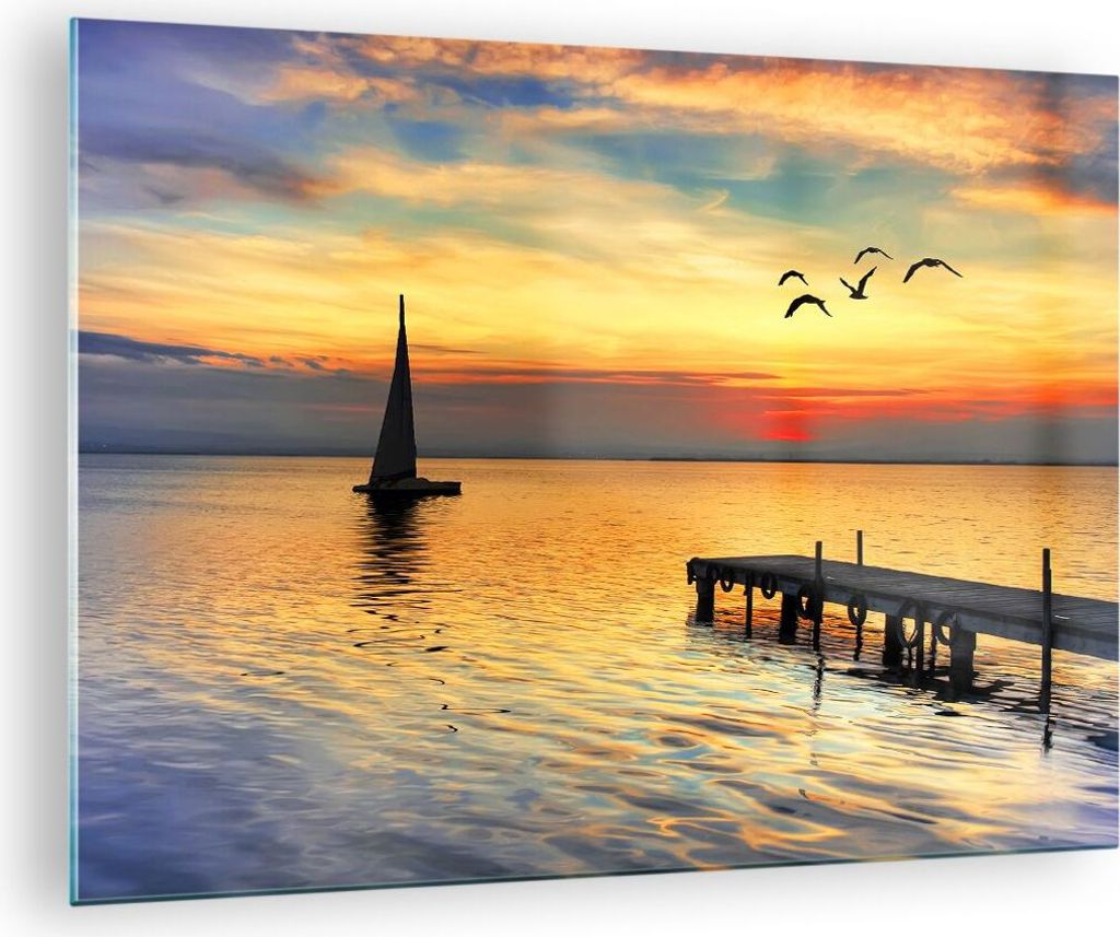 Bilder auf glas - Strand landschaft wasser brücke - 70x50cm - Glasbilder - Wandbilder - Kunstdruck - zum Aufhängen bereit - Wanddekoration aus Gl...