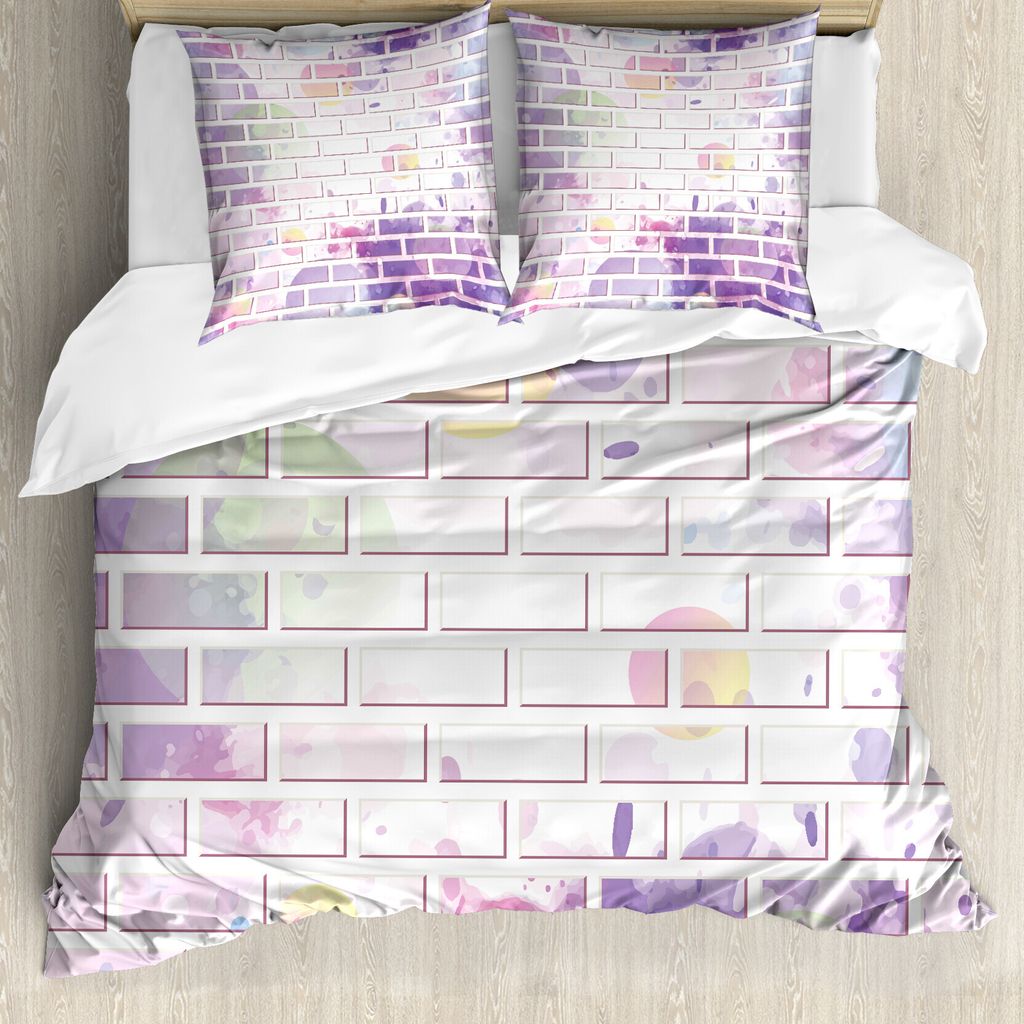 ABAKUHAUS Mauer Bettbezug, Vector Graffiti Brick, Milbensicher Allergiker geeignet mit Kissenbezügen, 200 cm x 200 cm - 80 x 80 cm, Violett und La...