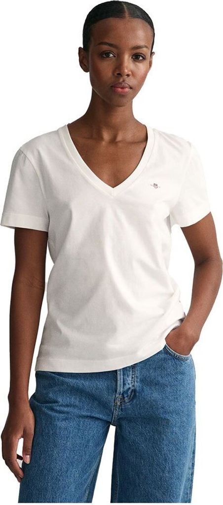 Gant Reg Shield Kurzarm-t-shirt Mit V-ausschnitt Weiß M Frau Weiß M