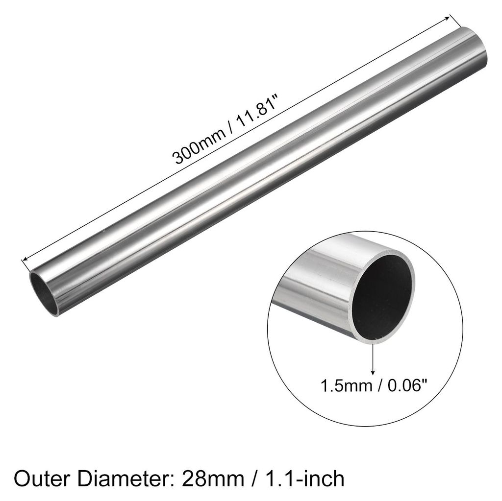 304 Edelstahl Rohr 28mm Au?endurchmesser, Runde Nahtlose Edelstahlrohr 1.5mm Wandst?rke, Edelstahl Gerade Rundrohr 300mm L?nge, Silber Metallrohr f...
