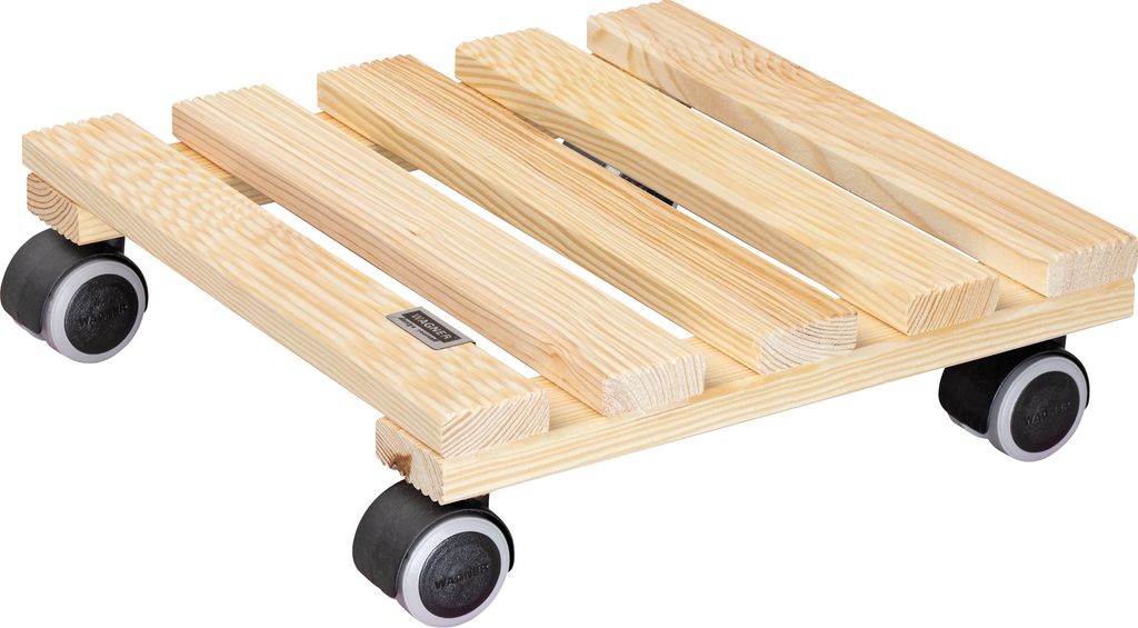 WAGNER Pflanzenroller PALETTI 29 x 29 x 8 cm, für den Innenbereich, Holz massiv, natur, Tragkraft 100 kg - EU Ware - 20043701