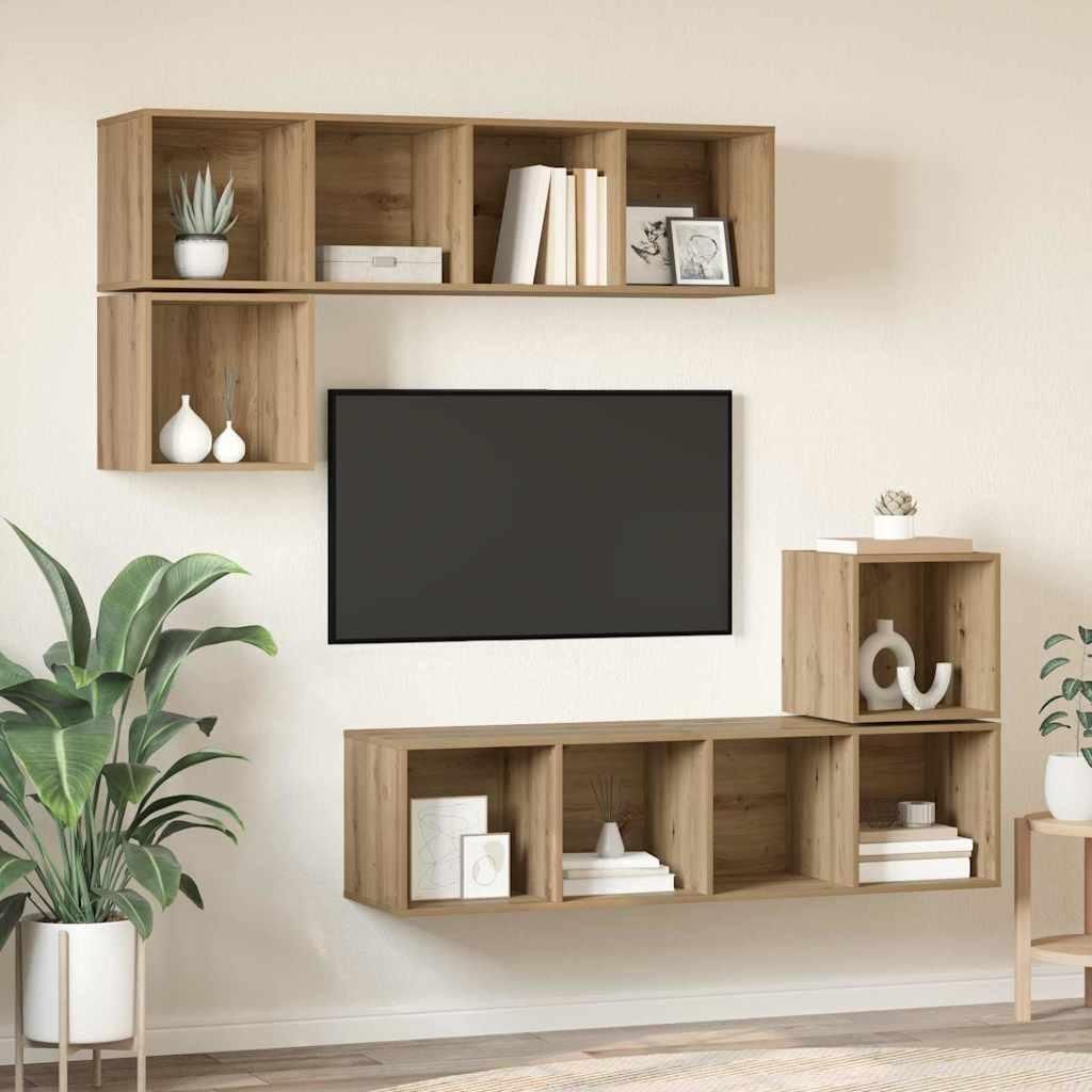 Maison Exclusive - TV-Schrankset Wandmontiert 4 pcs Artisan-Eiche Holzwerkstoff