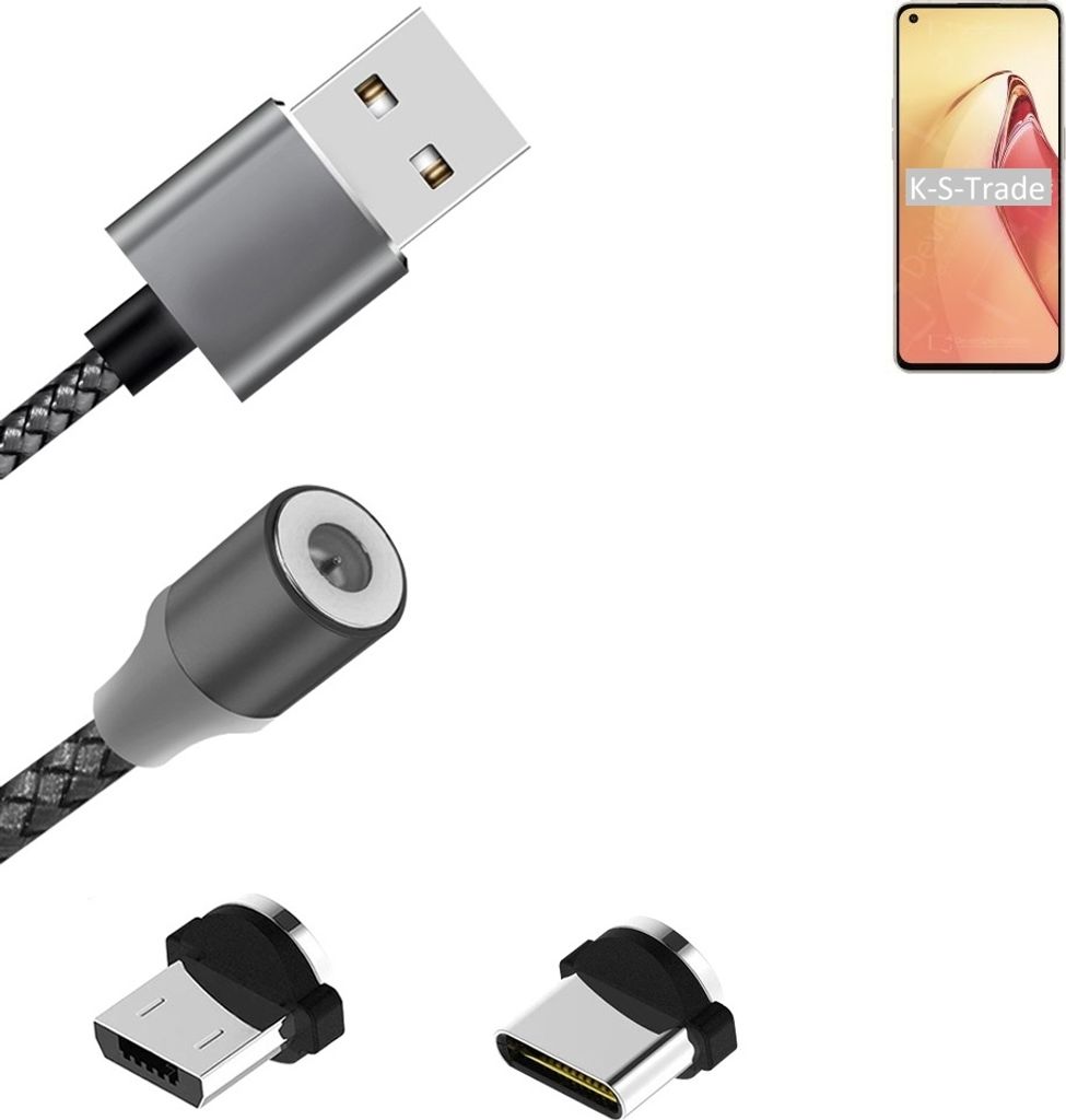 K-S-Trade Hochwertiges Magnet-Lade-kabel Sync-Kabel Daten-Kabel für Oppo Reno8 Pro mit USB-Typ-C-Anschluss und Micro-USB-Anschluss 2A bis zu 480mbps