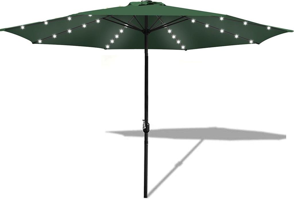 Izrielar 3.5m Sonnenschirm UV50+ Sonnenschutz Gartenschirm Strandschirm LED Solar, ohne knickbar, Schirmtuch mit PA-Beschichtung, Grün