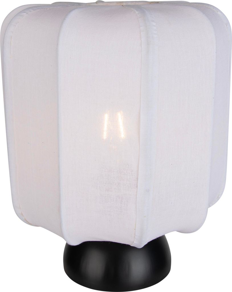 QAZQA - Japandi Japandi Tischleuchte I Tischlampe I Lampe I Leuchte schwarz mit weißem Schirm - Nori I Wohnzimmer I Schlafzimmer - Textil Rund - L...