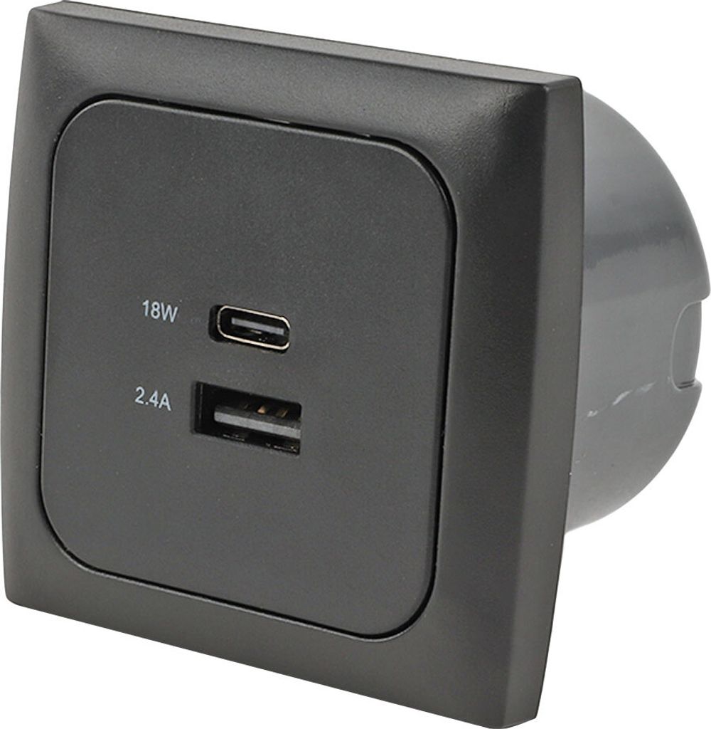 USB Steckdose USB-A USB-C Ladegerät Schwarz 10-24V - Isodose, Abdeckung, Rahmen