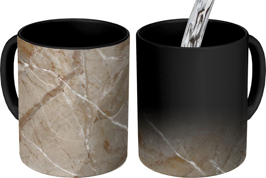 MuchoWow Zauber Tasse Zaubertasse Magic Kristalle - Granit - Weiß - Braun 350 ml Farbwechsel Becher Geschenk Geschenkidee - Magic-Tasse - Fotota...