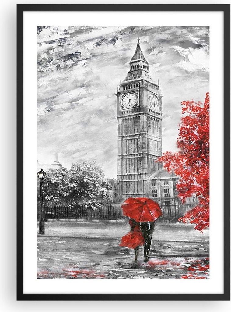 Gerahmtes Poster - Schwarzer Rahmen - London Bus - 50x70 cm - Wand Bild - Wanddeko - Wandbilder - Kunstposter - Wandposter - Bilderrahmen - Bilder ...