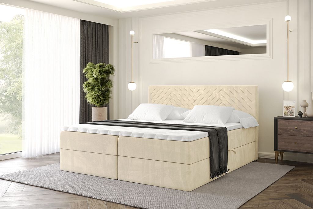 ALTDECOR Boxspringbett mit Matratze und Lattenrost, Topper, Polsterbett mit Bettkasten, Bett mit Stauraum H3-Matratze, Doppelbett, Boxbett - VEXA -...