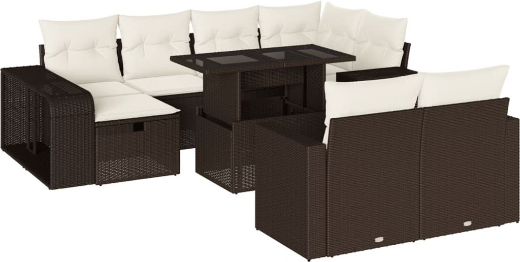 vidaXL 11-tlg. Garten-Sofagarnitur mit Kissen Braun Poly Rattan