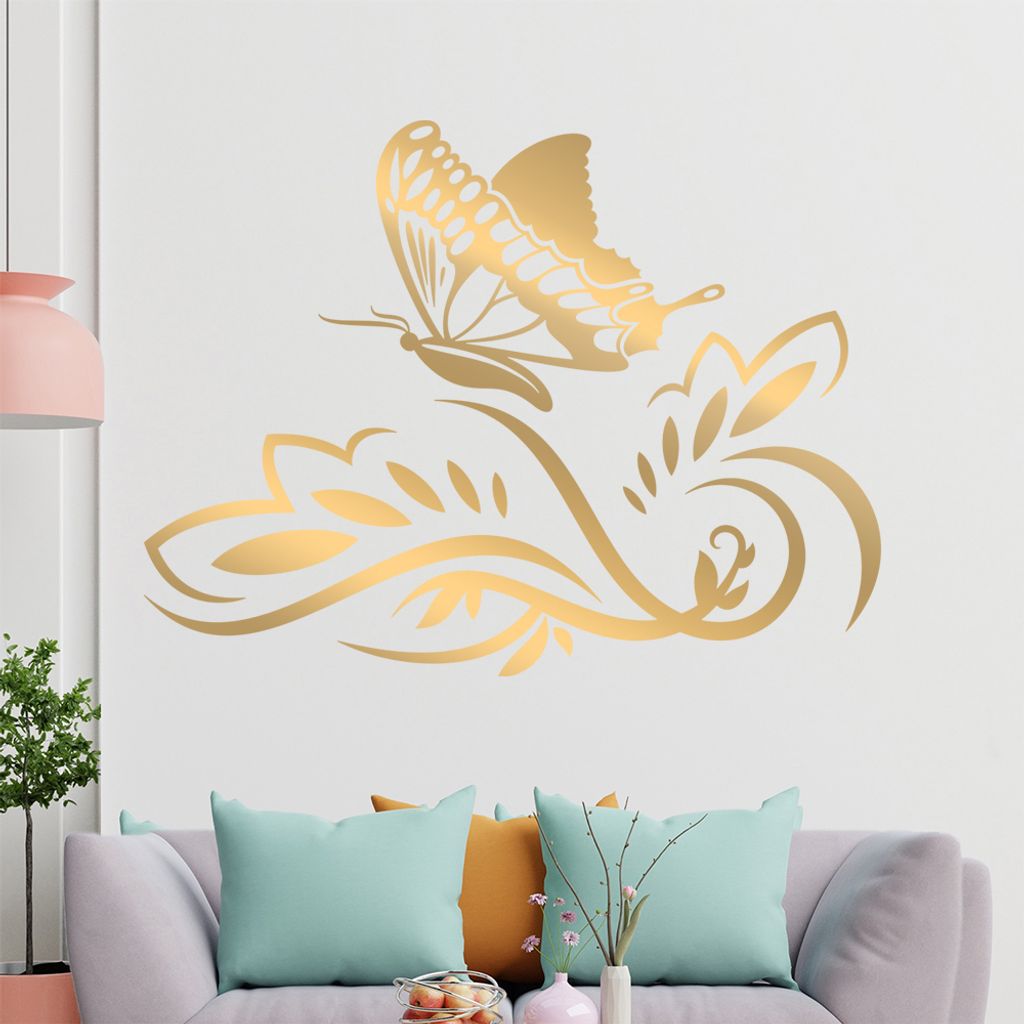 Großer Falter Blüten Wandtattoo in 6 Größen - Wandaufkleber Wall Sticker - Dekoration, Küche, Wohnzimmer, Schlafzimmer, Badezimmer