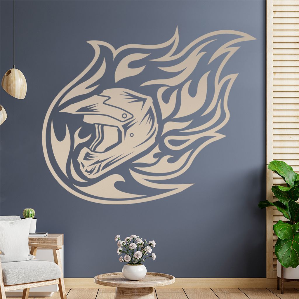 Motocross Helm Flammen Wandtattoo Wandaufkleber Wall Sticker - Dekoration, Küche, Wohnzimmer, Schlafzimmer, Badezimmer