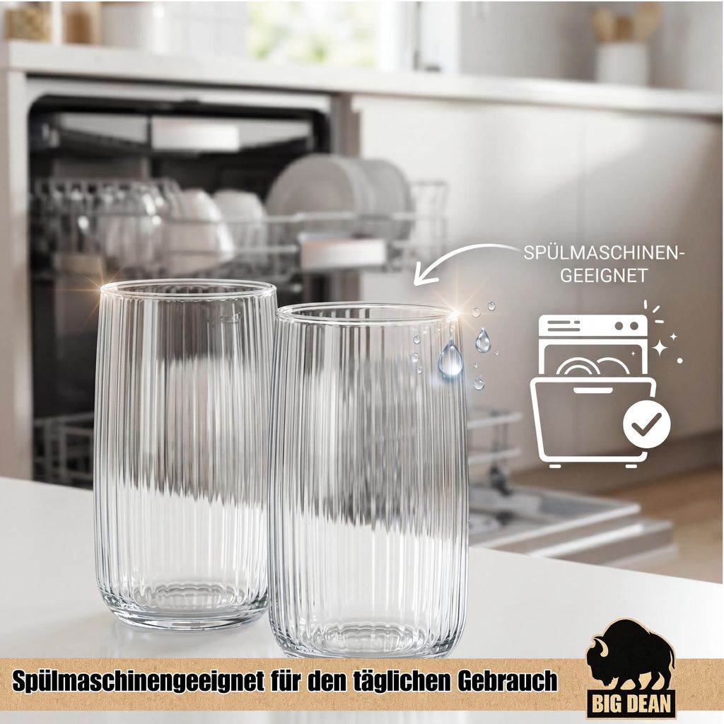 BigDean 6er Set Geriffelte Gläser, Trinkgläser 509 ml