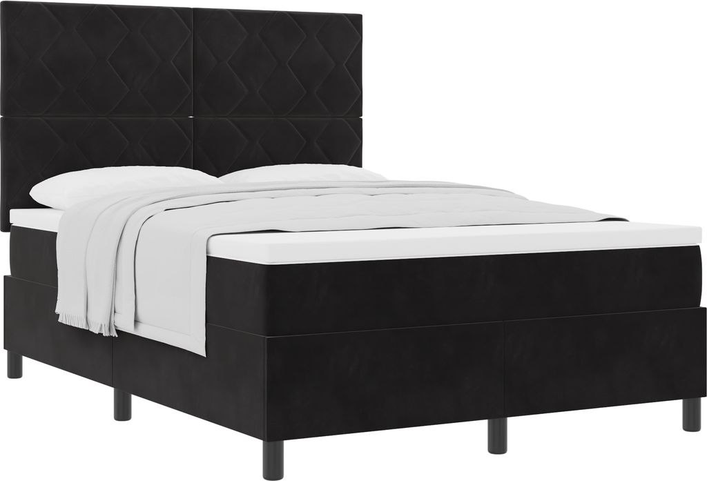Best Möbel Bettrahmen, Boxspringbett mit Matratze Schwarz 140x200 cm Samt - Klassische Betten CL58900