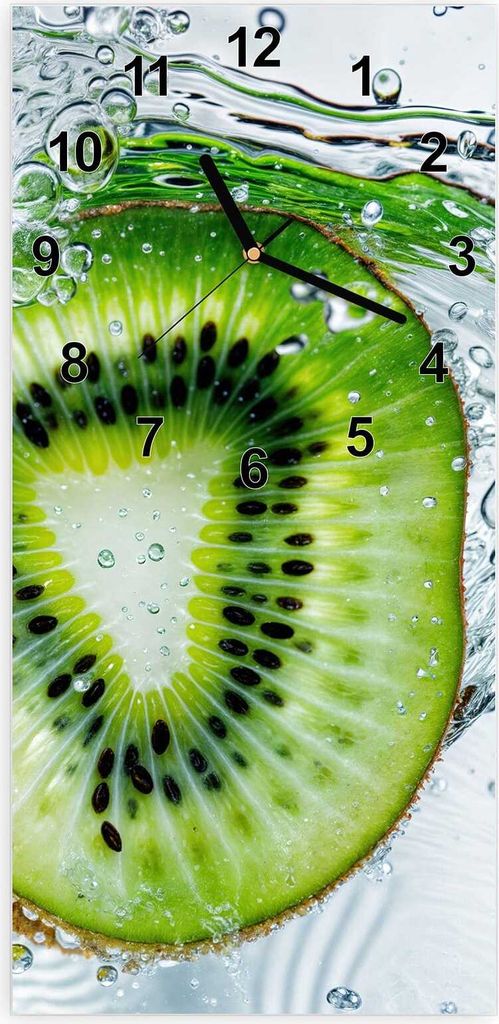 Wanduhr aus Glas mit Motiv Kiwi im Wasser- 30 x 60 cm - inkl. Aufhängesystem