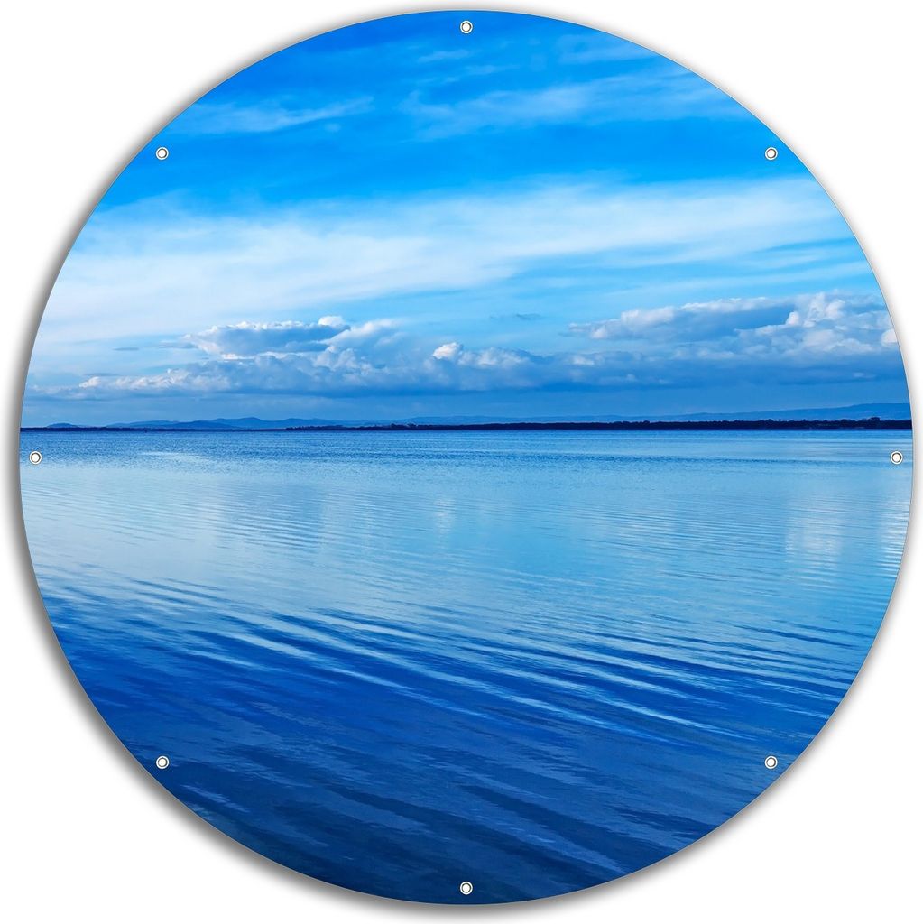 Wallario rundes Outdoor-Poster für Garten oder Balkon, Motiv Blaue Meeresbucht in Italien mit Spiegelung im Wasser, 60 cm Durchmesser