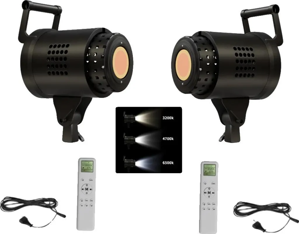 Trépied d'éclairage télescopique 135W design pliable noir lot de 2