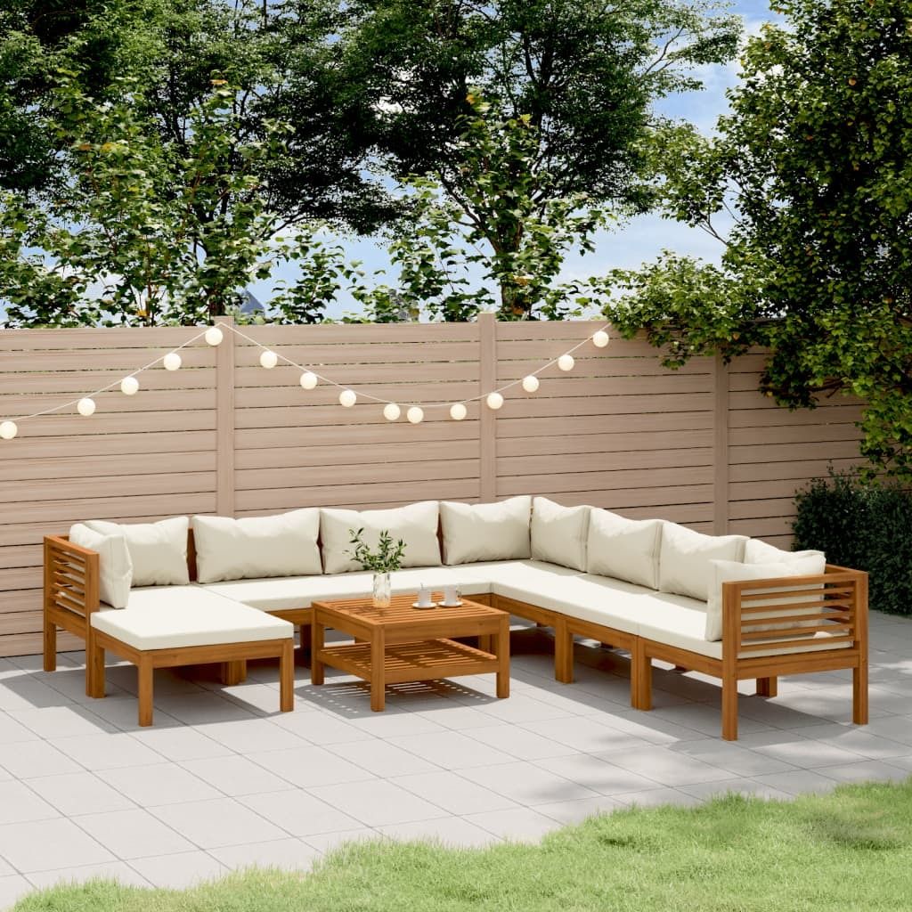 Möbel 9-tlg. Garten-Lounge-Set mit Creme Kissen Massivholz Akazie - Balkonmöbel 3086945