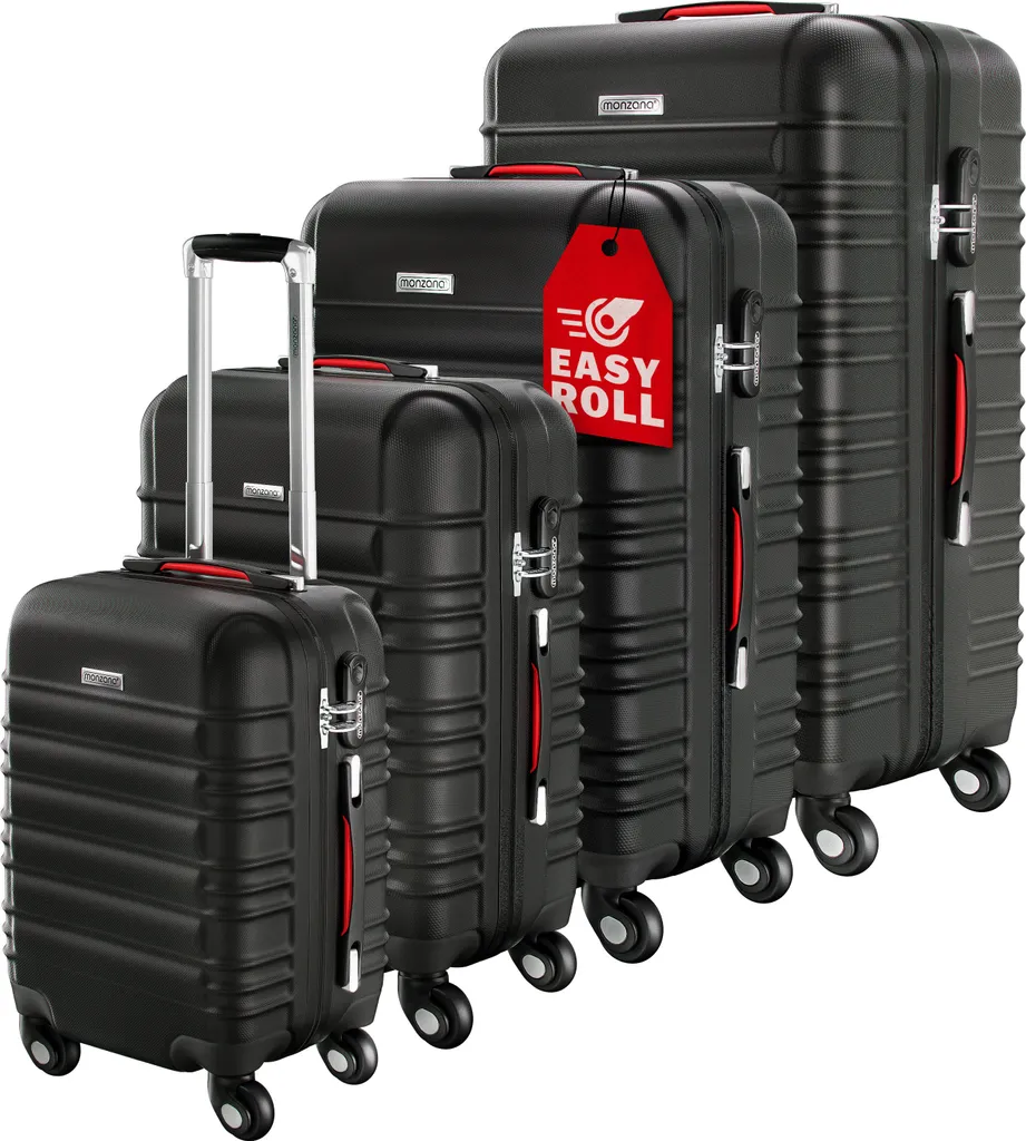 Set Valigie Rigide Monzana 4 Pezzi: ABS Anti-urto e Ruote 360° Nere