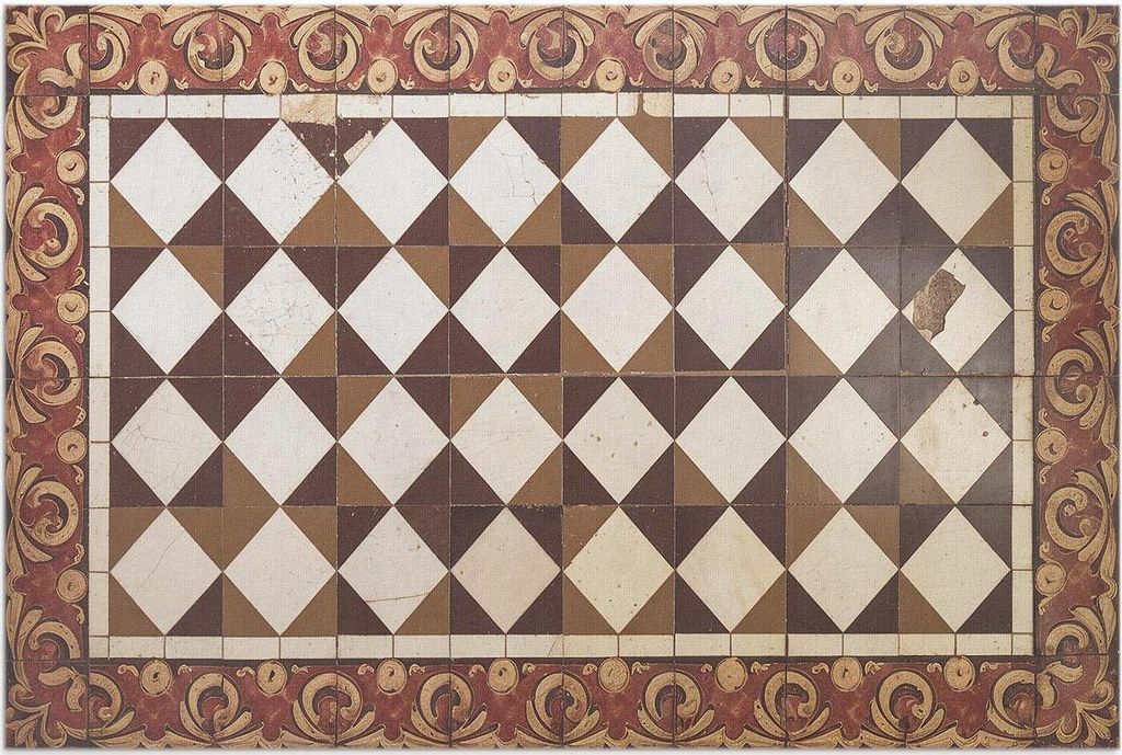 Gealterte Bodenfliesen, Mosaik aus alten Ornamenten – Vinylteppich – 150x225 cm – Outdoor Teppich – Terrasse – Wetterfest – Modern