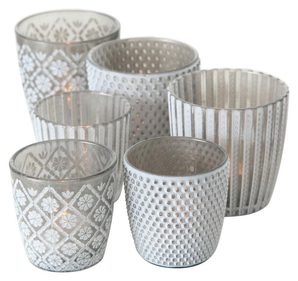Windlicht Patty Glas grau matt H 7-9 cm 6er Set (3x2er Set)