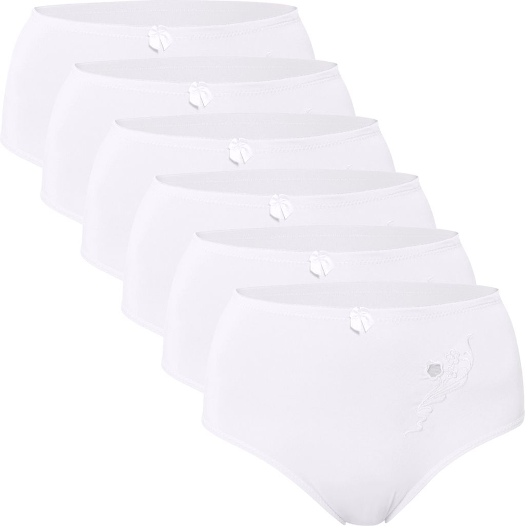 Celodoro Damen Taillenslip (6er Pack) Microfaser-Slip mit Stickerei - Weiss 52-54