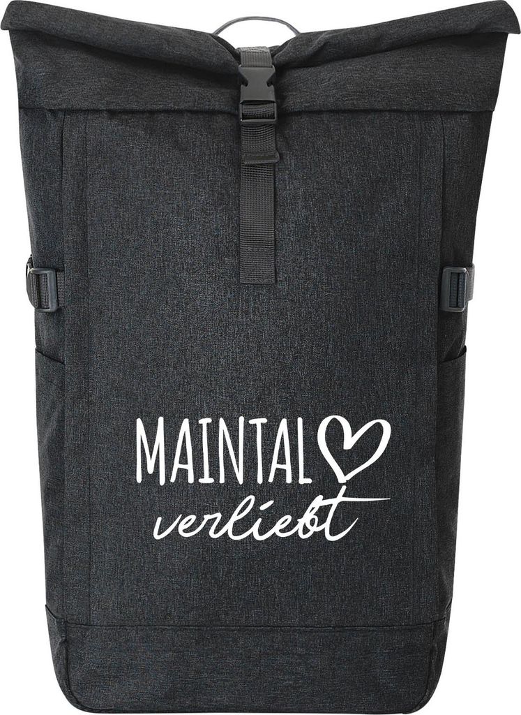 Huuraa Kurierrucksack Maintal verliebt 30-44 Liter Black Melange Fairtrade Rolltop Rucksack Geschenkidee