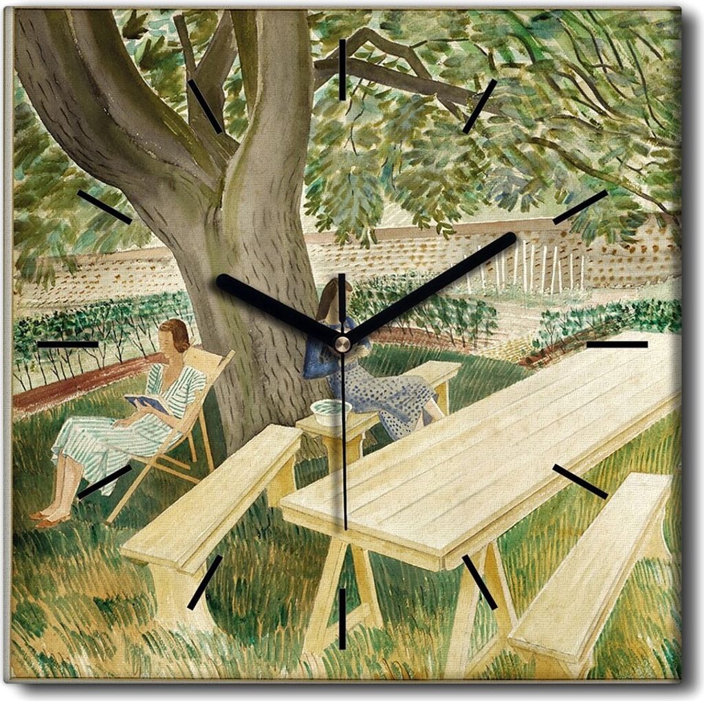 Coloray Uhr auf Leinwand 30x30 cm Wand Uhr Dekoration Wohnzimmer Segeltuch schwarze Hände -Frauen im Garten