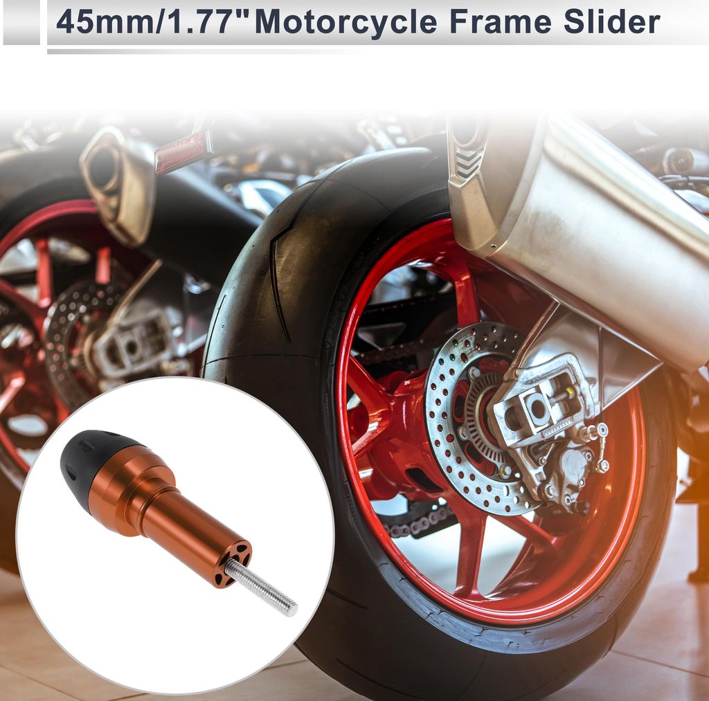 10mm Motorrad Slider Rahmen Aluminiumlegierung Kunststoff Rad Verkleidung Schutz Crash Pad Schutzbügel 45mm 155mm mit 2 Stück Bolzen Orange 1 Set