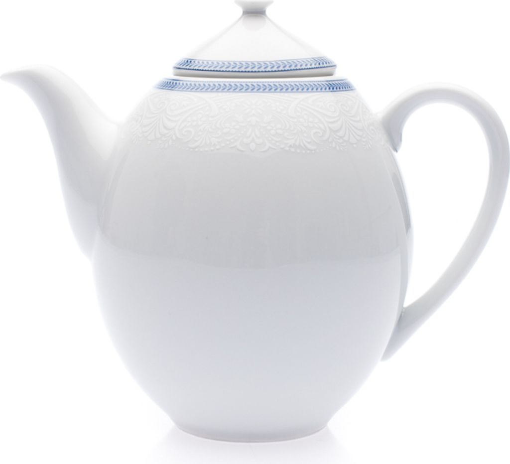 Thun 1794 Kaffeekanne, tschechisches Porzellan, 0,8 l, weiße Spitze, blauer Rand, Thun