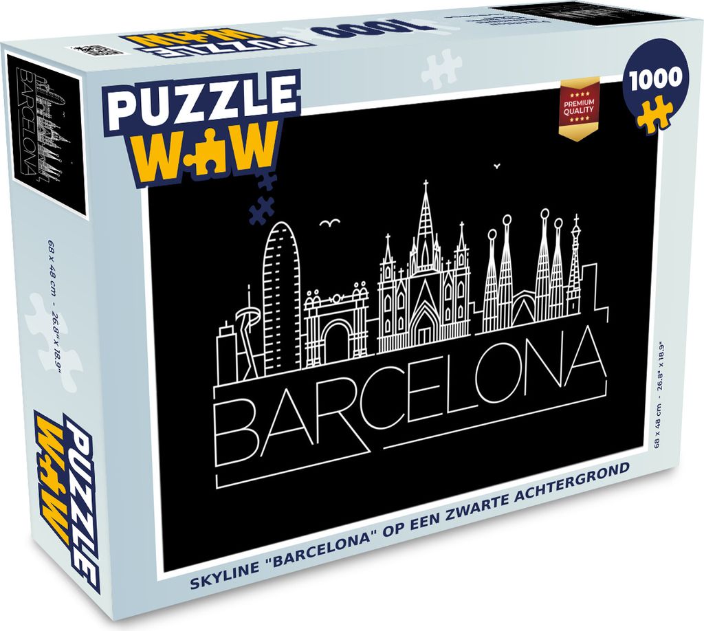 MuchoWow Puzzle 1000 Teile Skyline von Barcelona" auf schwarzem Hintergrund - Erwachsene - Rätsel