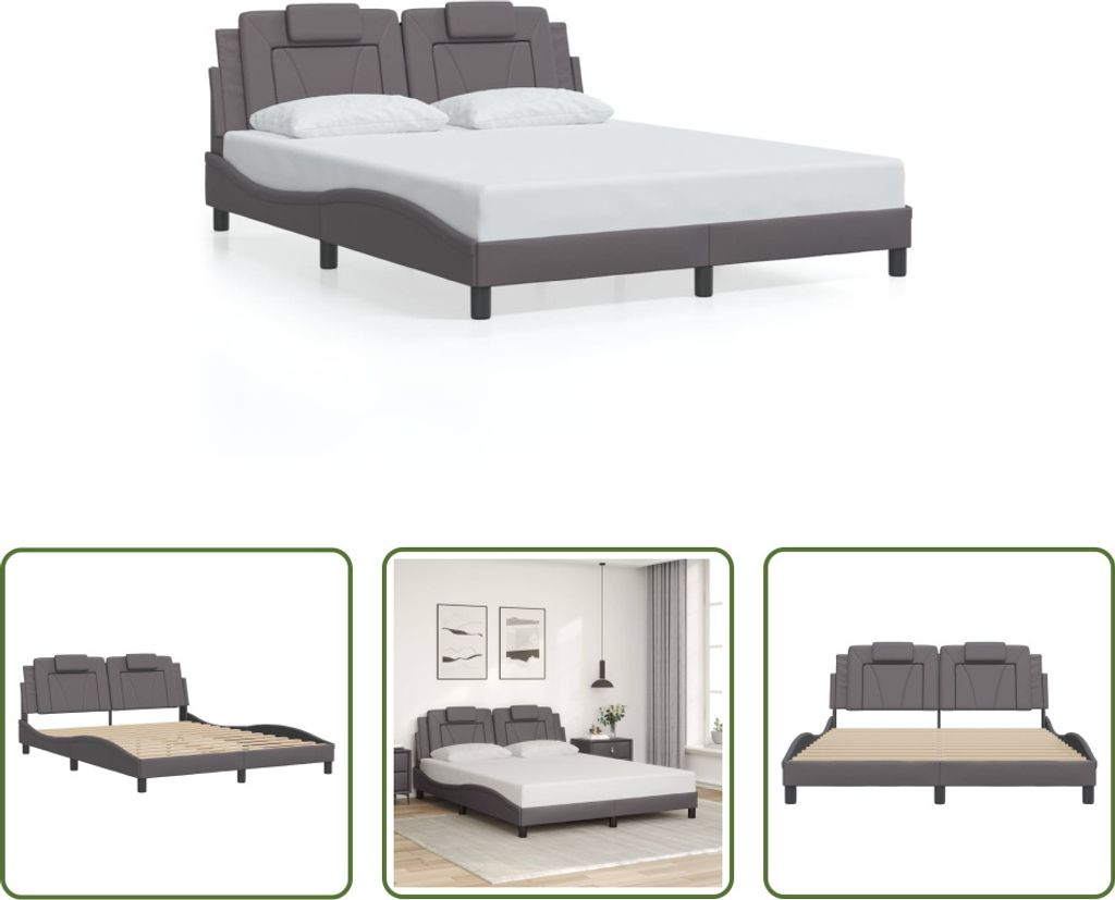 The Living Store Bettgestell mit Kopfteil Grau 160x200 cm Kunstleder