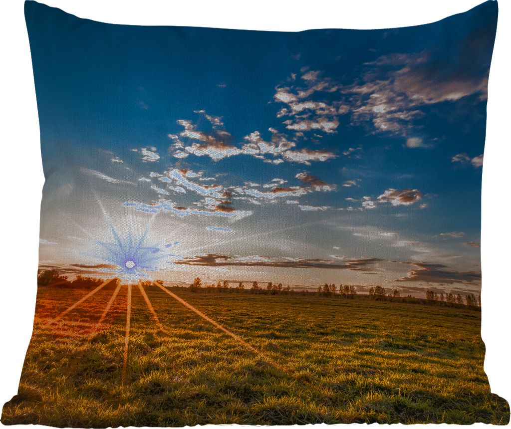 MuchoWow Outdoor Kissen - Sonnenuntergang - Natur - Wolken - Gras - 50x50 cm - Wetterfest - Lounge Kissen - Komfortabel - Kissen mit Bild