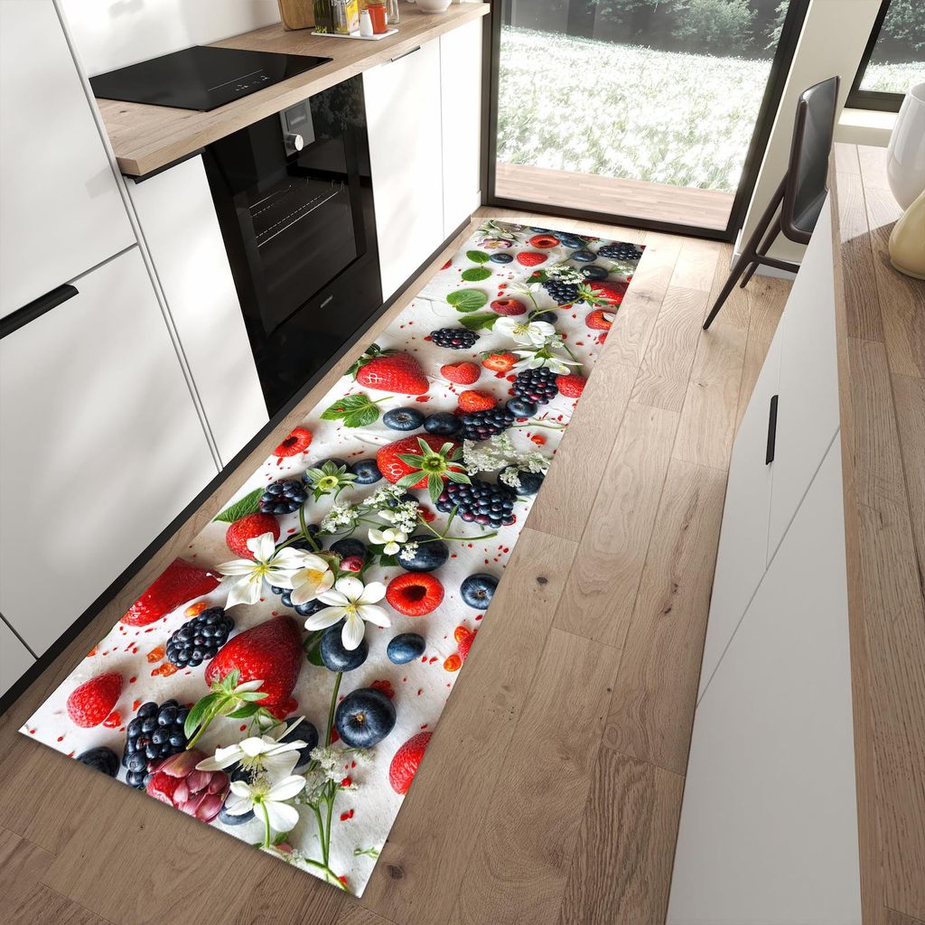 Küchenteppich 80x280cm rutschfest & abwischbar PVC Läufer - Beeren von Bunte