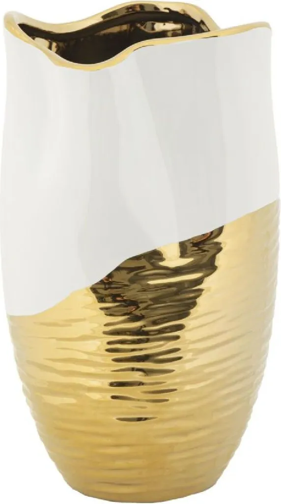 Vase Mauro Ferretti Lux Ø 20x35 cm blanc et or décoratif chic
