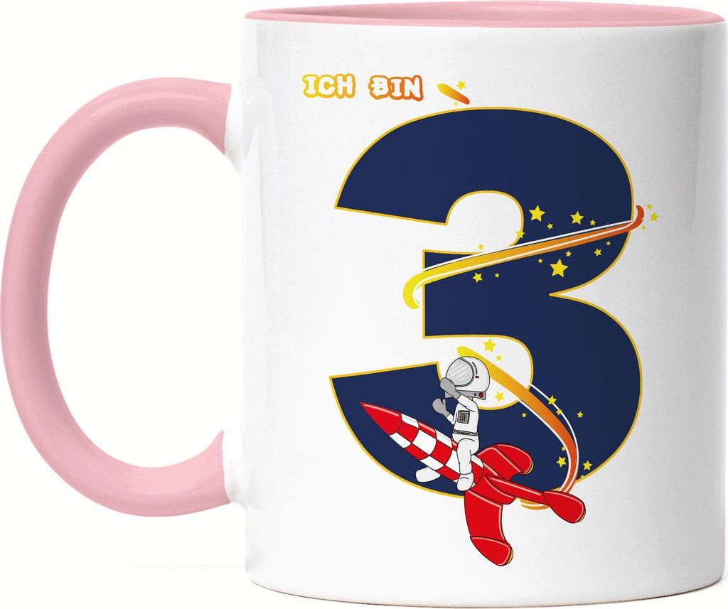 Ich Bin 3 Tasse Rosa 3. Geburtstag Weltall Astronaut Fans Rakete Geschenkidee 3 Jahre Alt