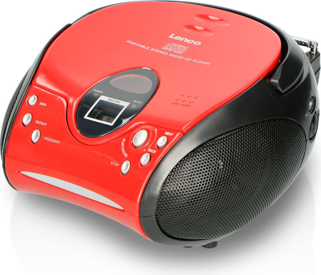 Lenco SCD-24 - tragbarer Radio CD-Player - CD-Radio - UKW Radio - Titel Speicher - 2 x 1,5 Watt RMS - Rot