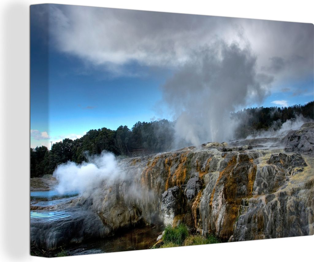 OneMillionCanvasses - Leinwandbilder - 140x90 cm, Die Whakarewarewa-Geysire in Neuseeland, Wandbilder Kunstdruck Wanddekoration - Foto auf Leinwa...
