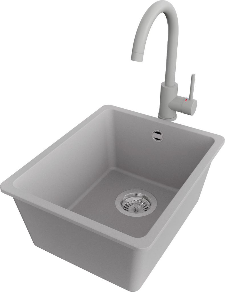 PRIMAGRAN Unterbauspüle Granit Grau 36x44cm, Spülbecken 1 Becken + Küchenarmatur 32x20cm + Ablauf-Set, Granitspüle ab 40er Unterschrank - Vened...