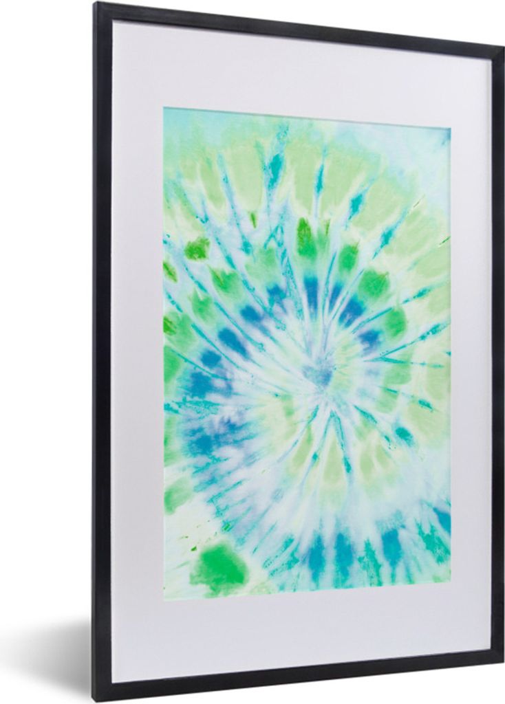 MuchoWow Gerahmtes Poster Krawattenfärbung - Muschel - Grün - Blau 40x60 cm - Poster mit Schwarzem Bilderrahmen Wandposter Rahmen Foto Bilder -...