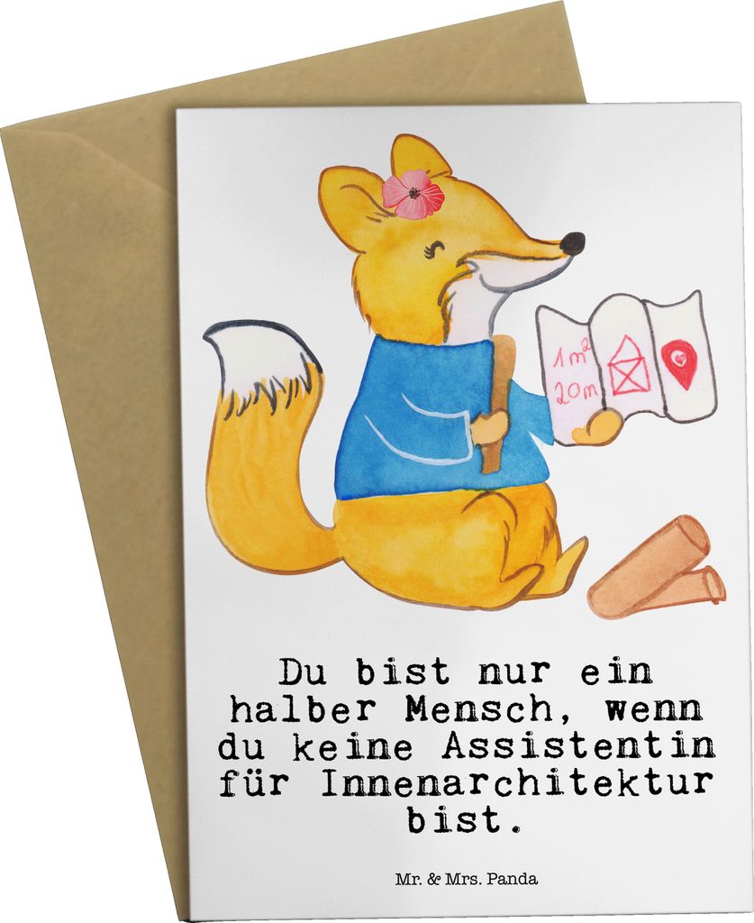 Mr. & Mrs. Panda babykarte Assistentin für Innenarchitektur Herz - Weiß - Geschenk, Klappkarte, einladungskarten, hochzeitskarten, weihnachtskart...