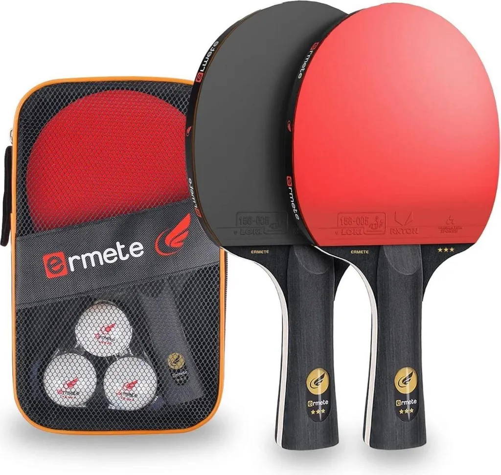 Pack Ping-Pong Anti-Chocs : 2 Raquettes Protégées et 3 Balles de Jeu